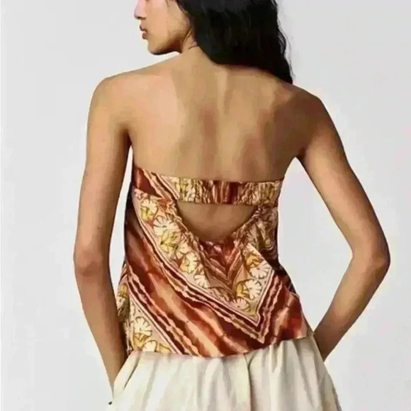 Free People Women's Kendra Cotton Printed Strapless Top Size X-Small - Picture 2 of 15